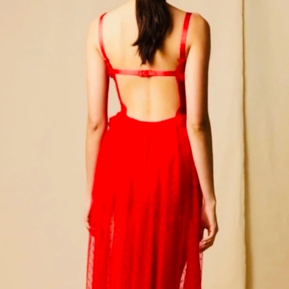 🔥 Red Hot Super Soft Lace & Polkadot Tulle Dress with Comfy Attached Shorts - Picture 6 of 12